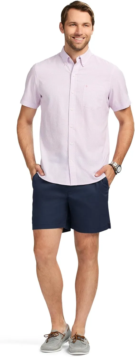 Izod Mens Breeze Short Sleeve Button Down Patterned Shirt