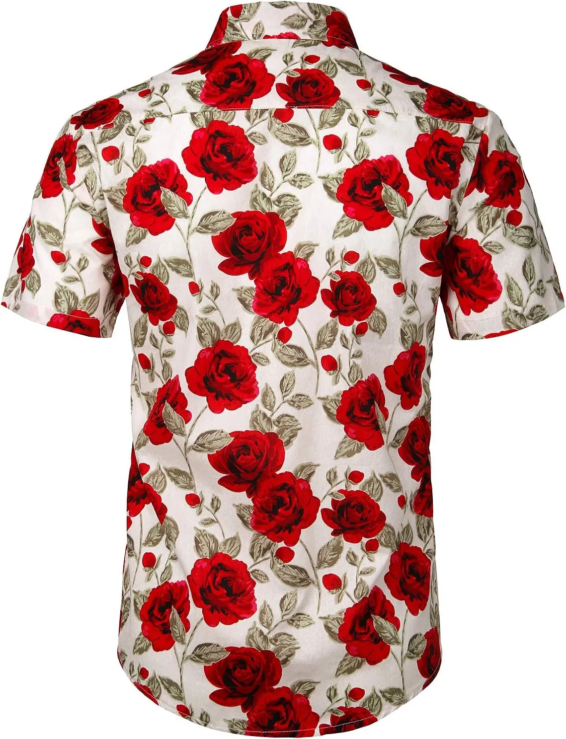 JOGAL Men's Flower Cotton Button Down Short Sleeve Hawaiian Shirt