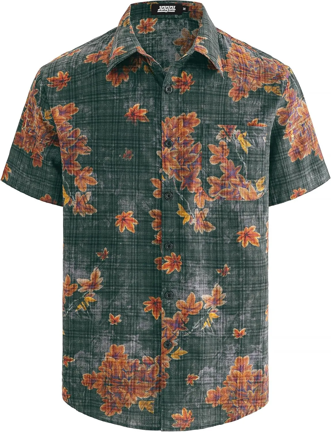 JOGAL Men's Flower Short Sleeve Button Down Hawaiian Shirt