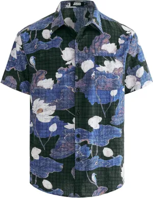JOGAL Men's Flower Short Sleeve Button Down Hawaiian Shirt