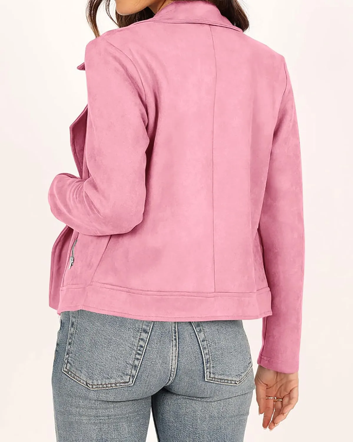 KIRUNDO Womens Faux Suede Jacket 2024 Fall Winter Clothes Casual Zipper Cropped Coat Bomber Biker Moto Jackets Outwear