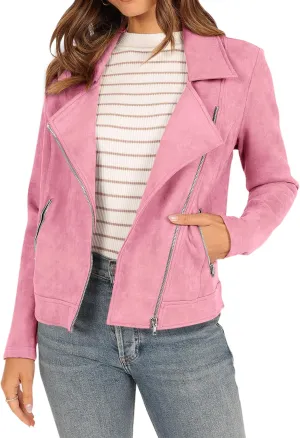 KIRUNDO Womens Faux Suede Jacket 2024 Fall Winter Clothes Casual Zipper Cropped Coat Bomber Biker Moto Jackets Outwear
