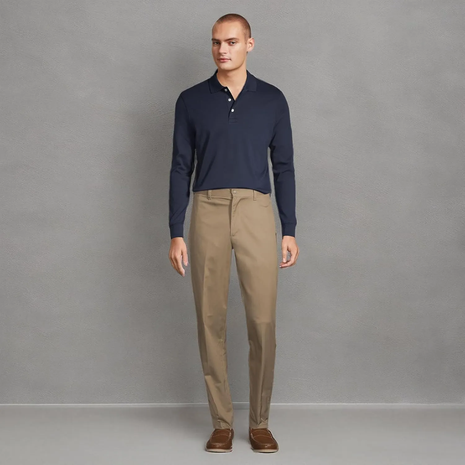 Lands' End School Uniform Men's Long Sleeve Interlock Polo Shirt