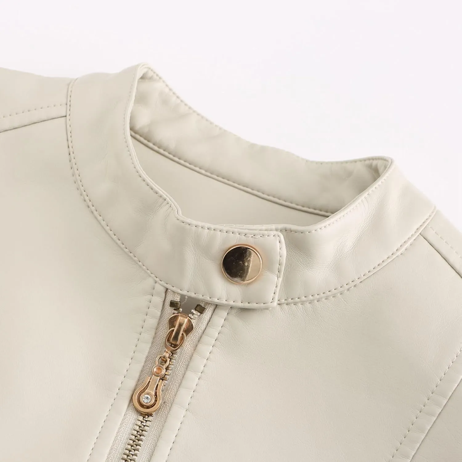 Lu's Chic Women's Fall Leather Jacket Motorcycle Jacket Faux Leather Warm Spring Zip Up Vintage Motorcycle Jacket