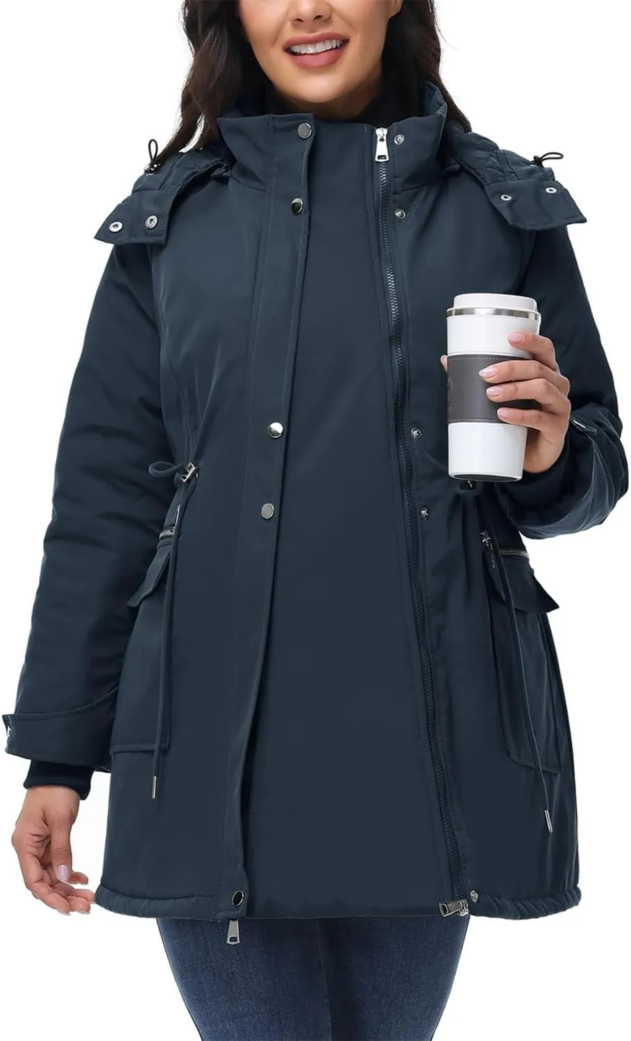 Maacie Maternity 3 in 1 Winter Coat Thicken Quilted Lined Warm Hooded Outwear Long Puffer Down Jacket Parka with Pockets