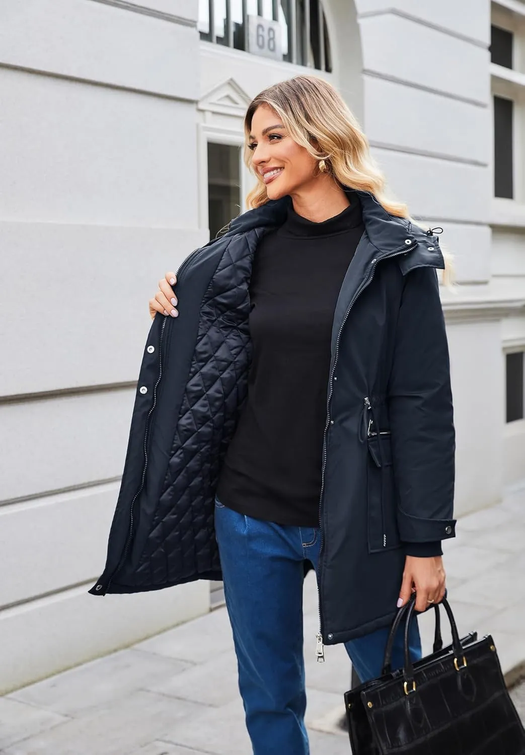 Maacie Maternity 3 in 1 Winter Coat Thicken Quilted Lined Warm Hooded Outwear Long Puffer Down Jacket Parka with Pockets