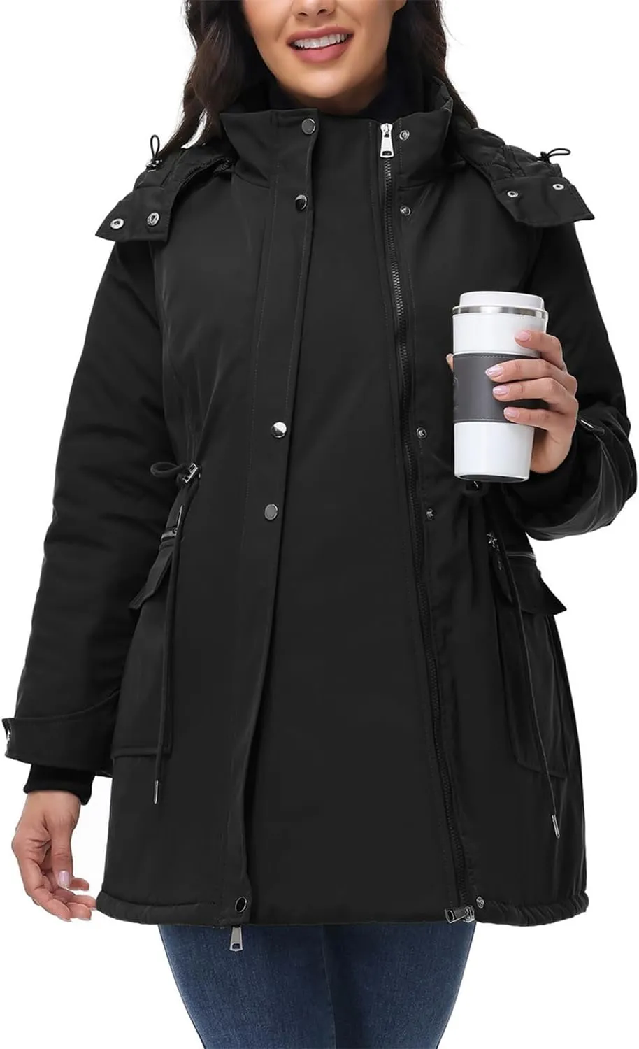Maacie Maternity 3 in 1 Winter Coat Thicken Quilted Lined Warm Hooded Outwear Long Puffer Down Jacket Parka with Pockets