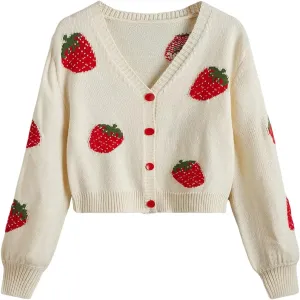 MakeMeChic Women's Casual Graphic Cardigan Long Sleeve V Neck Button Down Cardigan Sweater