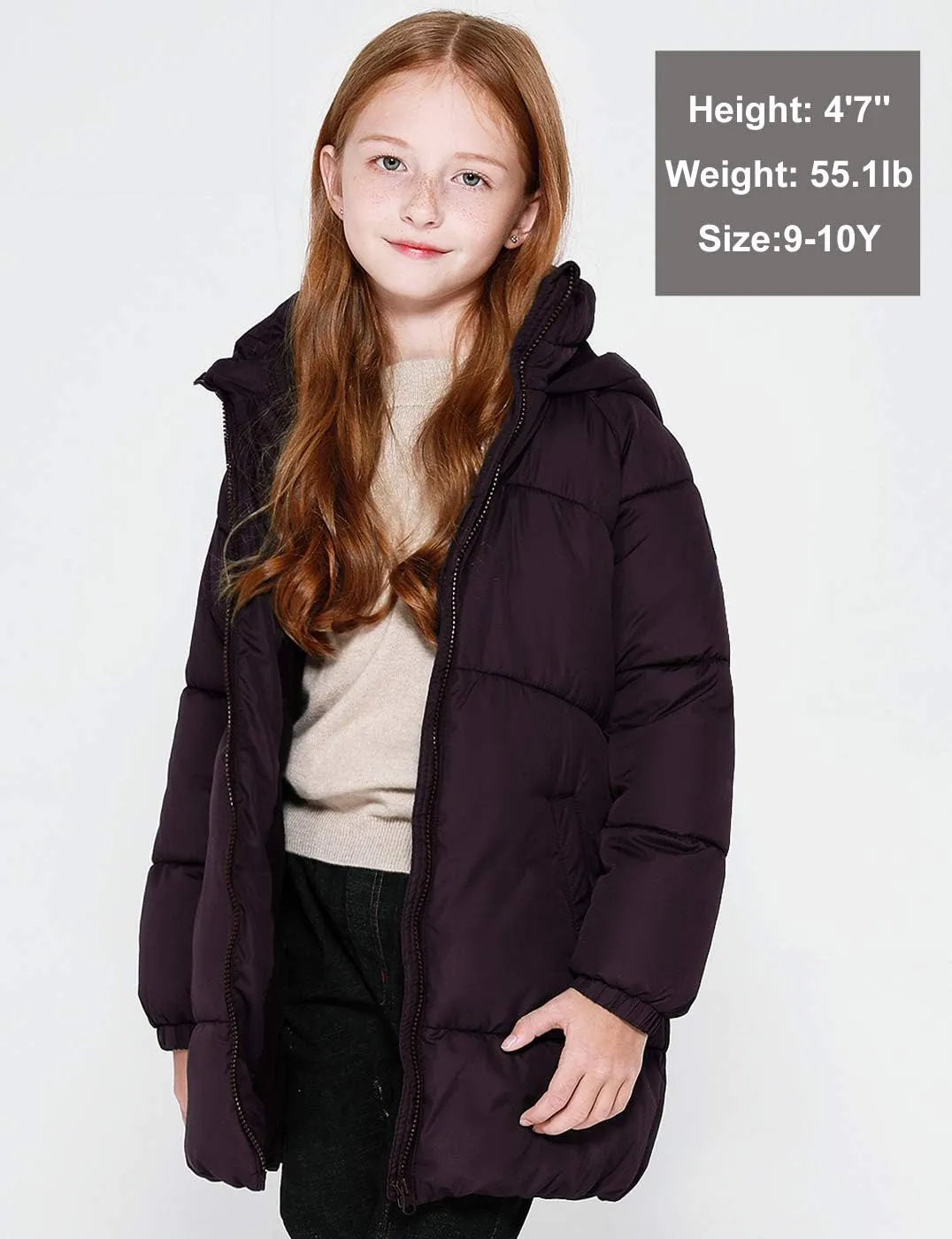 maoo garden Girls Winter Long Puffer Lightweight Coat Thick Padded Soft Fleece Jacket with Hood