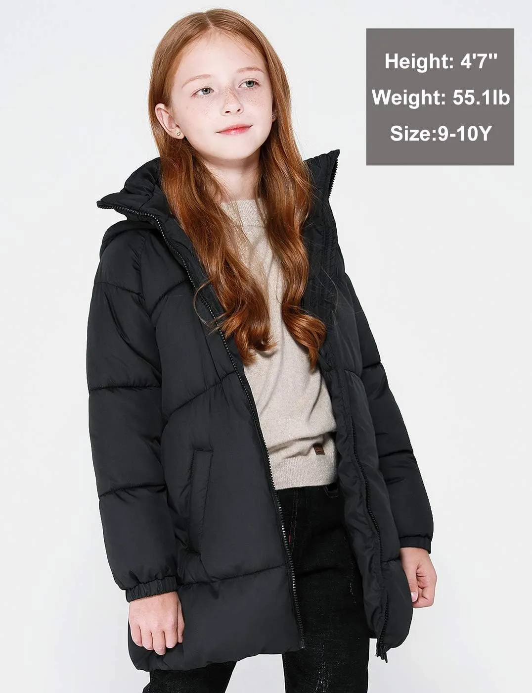 maoo garden Girls Winter Long Puffer Lightweight Coat Thick Padded Soft Fleece Jacket with Hood