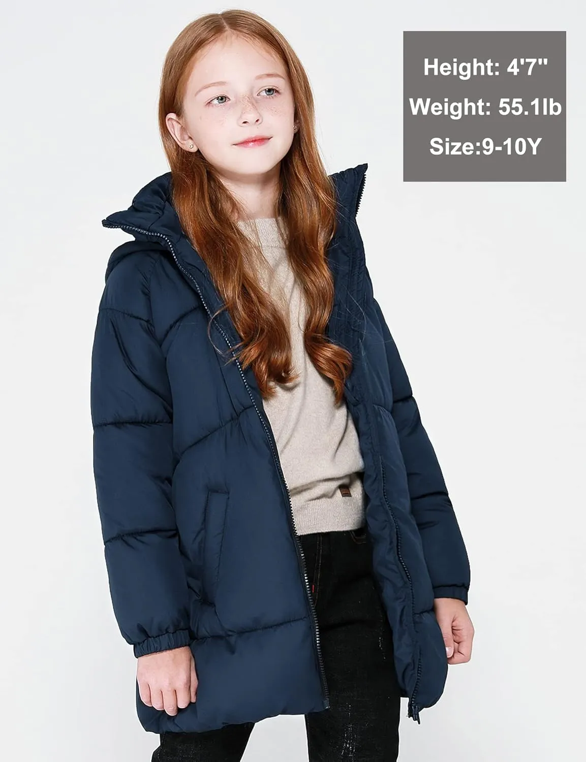 maoo garden Girls Winter Long Puffer Lightweight Coat Thick Padded Soft Fleece Jacket with Hood