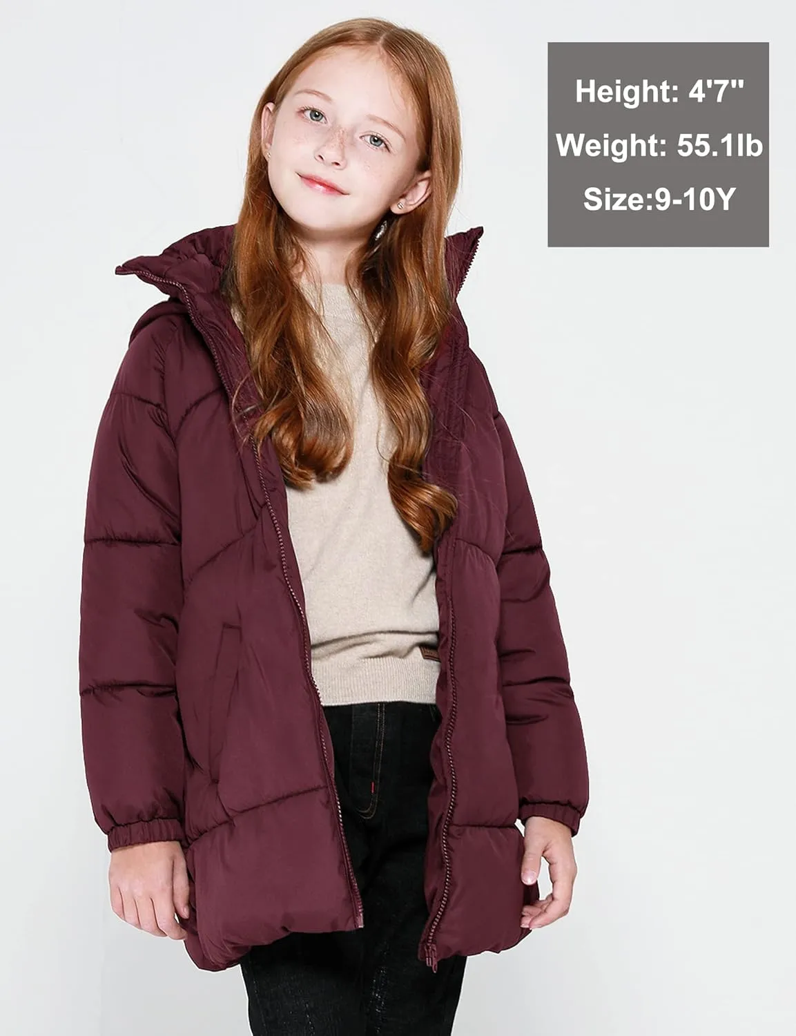 maoo garden Girls Winter Long Puffer Lightweight Coat Thick Padded Soft Fleece Jacket with Hood