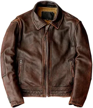 Men Brown Vintage Leather Jacket - Tan Distressed Motorcycle Leather Jacket - Cafe Racer Leather Jacket