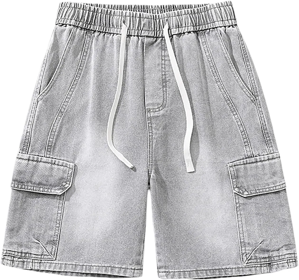 Men Loose Fit Y2K Hip Hop Long Jean Shorts Work Denim Shorts with Pockets Skateboard Pants Streetwear