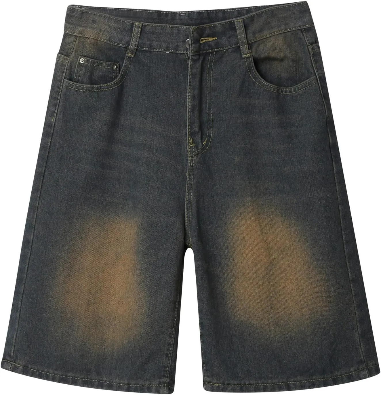 Men Loose Hip Hop Cropped Jean Shorts Work Denim Shorts with Pockets Casual Summer Streetwear Clothes