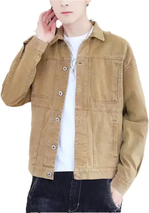 Men Vintage Solid Long Sleeve Denim Jackets Man Autumn Casual Single Breasted Jeans Coat