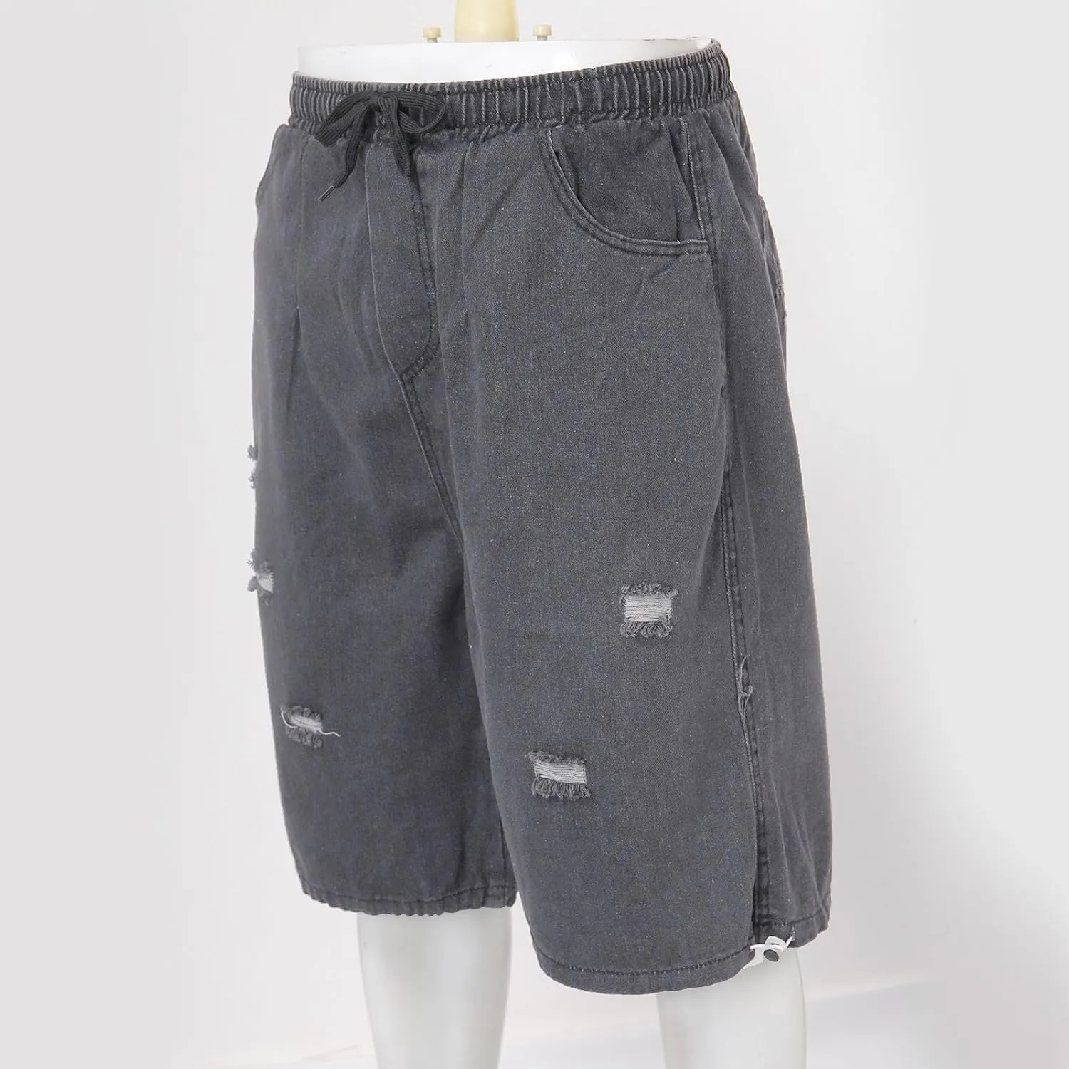 Men Y2K Grunge Baggy Jean Shorts Casual Hip Hop Long Loose Fit Denim Shorts Streetwear with Pockets