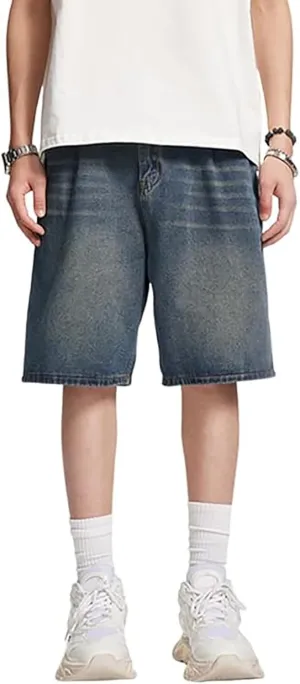 Men Y2K Grunge Baggy Jean Shorts Summer Casual Hip Hop Cargo Pants Loose Denim Shorts with Pockets