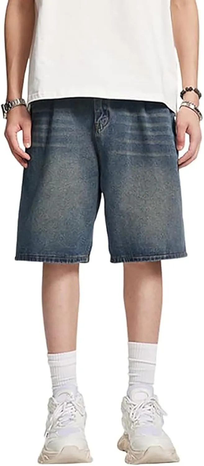 Men Y2K Grunge Baggy Jean Shorts Summer Casual Hip Hop Cargo Pants Loose Denim Shorts with Pockets