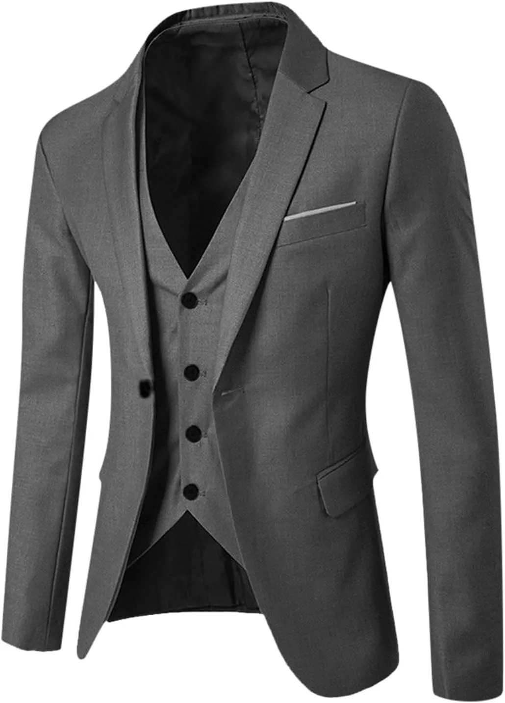 Mens 3 Piece Slim Fit Suit Suits Big and Tall, Blazer Jacket Vest Pants Set, Solid Wedding Party Dress Tux Suite