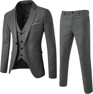 Mens 3 Piece Slim Fit Suit Suits Big and Tall, Blazer Jacket Vest Pants Set, Solid Wedding Party Dress Tux Suite