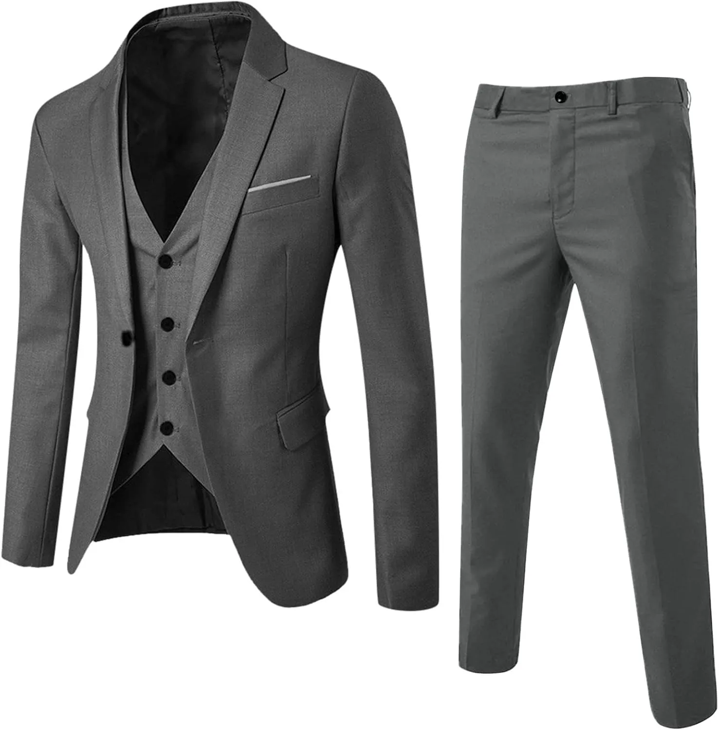 Mens 3 Piece Slim Fit Suit Suits Big and Tall, Blazer Jacket Vest Pants Set, Solid Wedding Party Dress Tux Suite