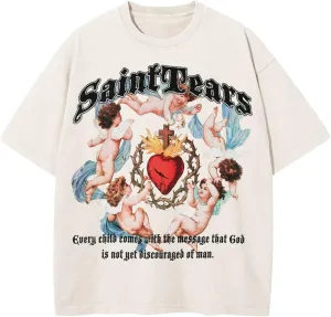 Men's Baby Pretty Angel Print Design T-Shirt High Gram Heavy Wash Cotton Crewneck Short Sleeve