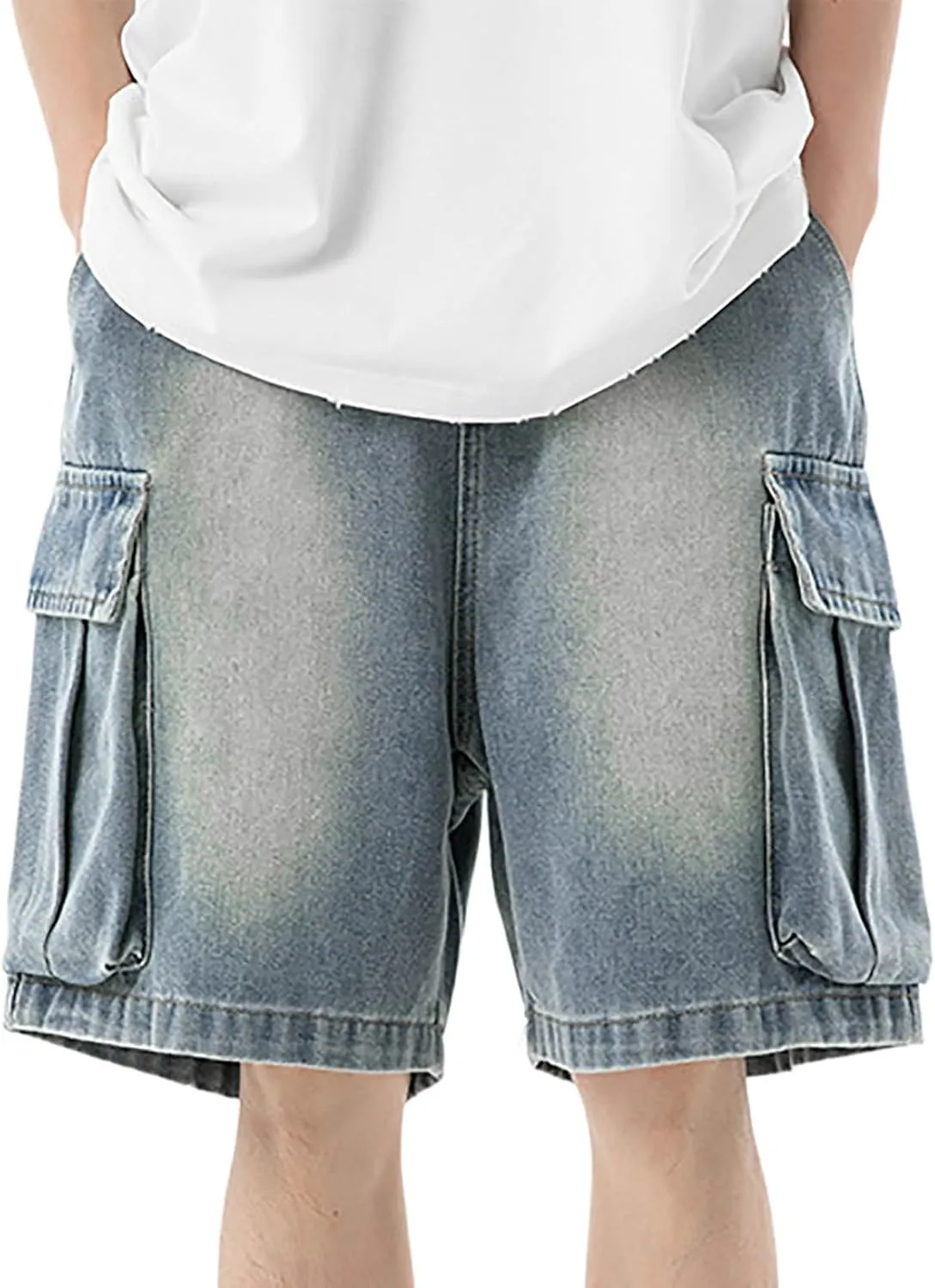 Mens Baggy Jean Shorts Loose Fit Long Denim Shorts Casual Summer Y2K Streetwear Clothes