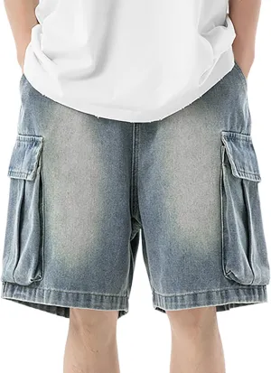Mens Baggy Jean Shorts Loose Fit Long Denim Shorts Casual Summer Y2K Streetwear Clothes