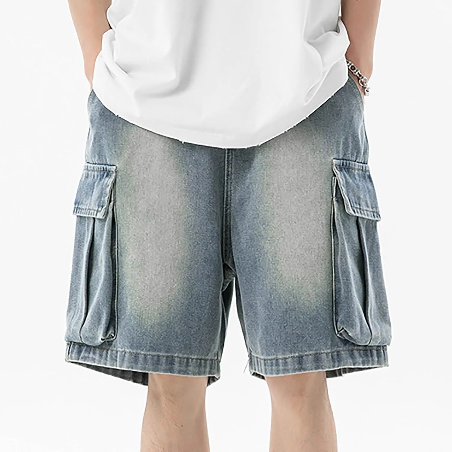 Mens Baggy Jean Shorts Loose Fit Long Denim Shorts Casual Summer Y2K Streetwear Clothes
