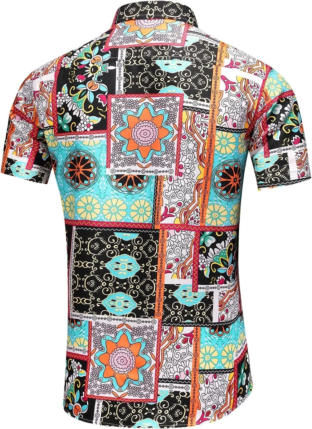 Men's Casual Printed Button Down Beach Short-Sleeve Dress Shirt