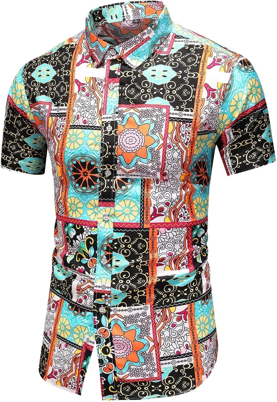 Men's Casual Printed Button Down Beach Short-Sleeve Dress Shirt
