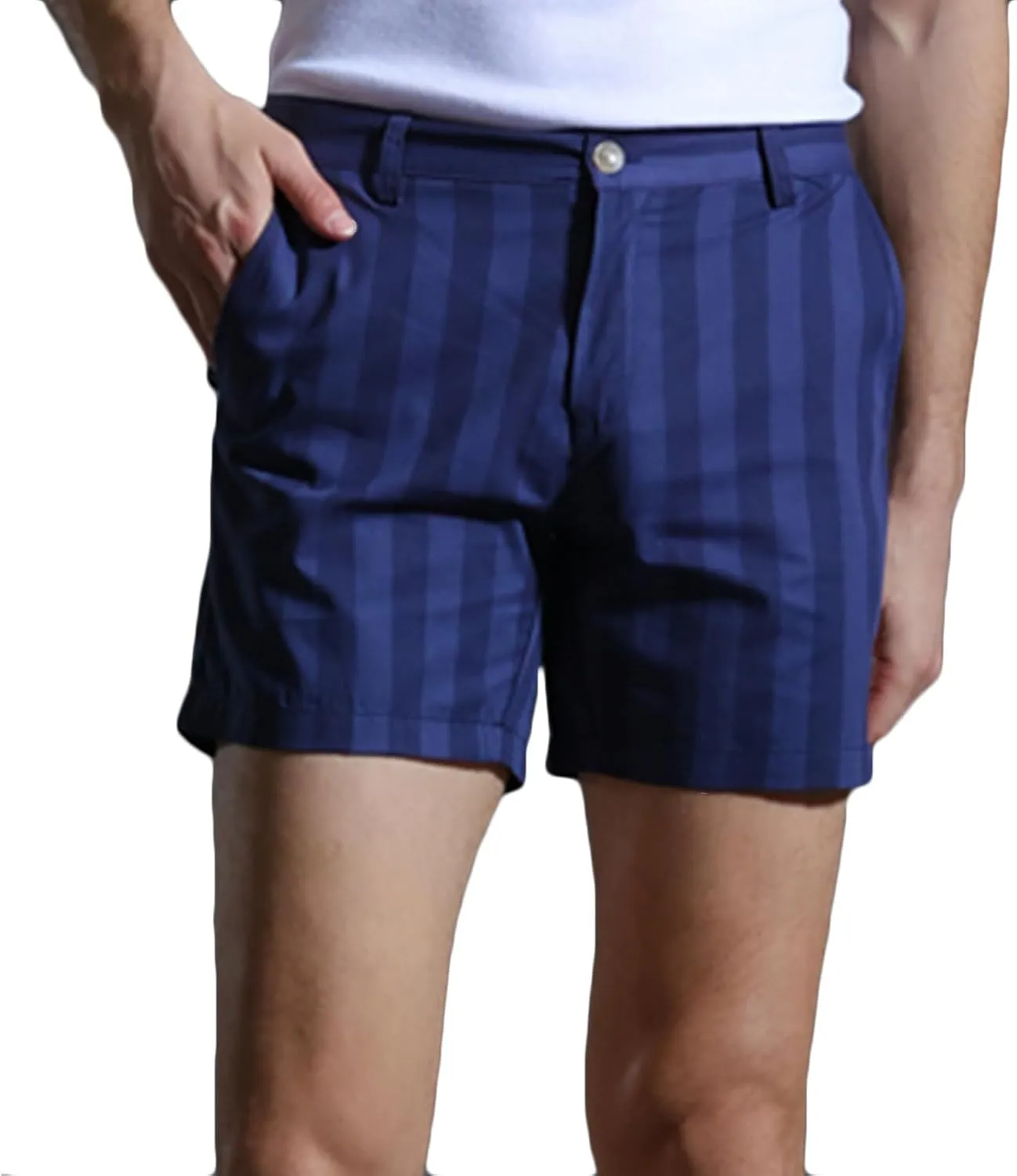 Mens Casual Striped Shorts Slim Fit 9" Inseam Chino Shorts Cotton Twill Flat Front Dress Shorts with Pockets Summer Outfits
