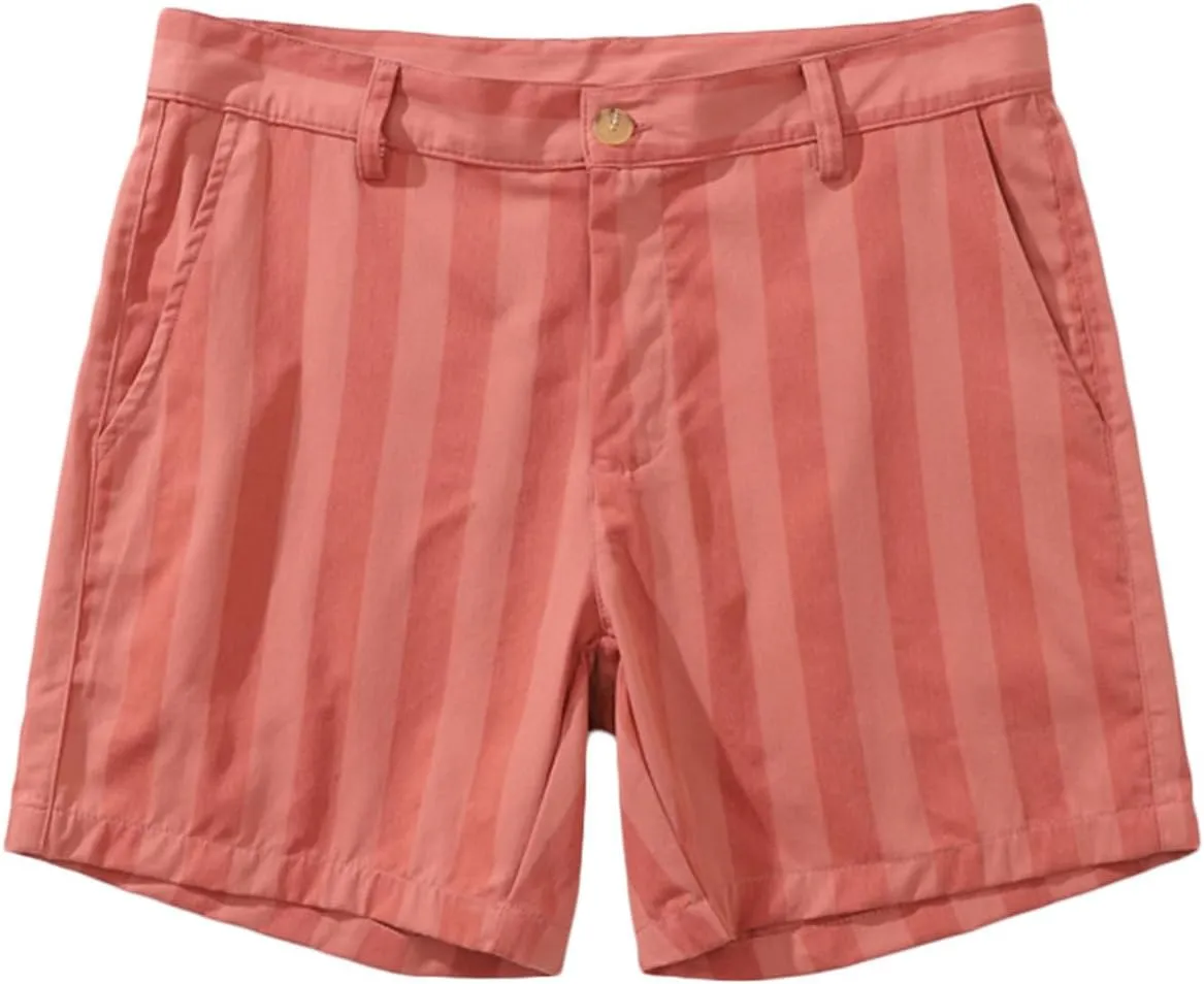 Mens Casual Striped Shorts Slim Fit 9" Inseam Chino Shorts Cotton Twill Flat Front Dress Shorts with Pockets Summer Outfits