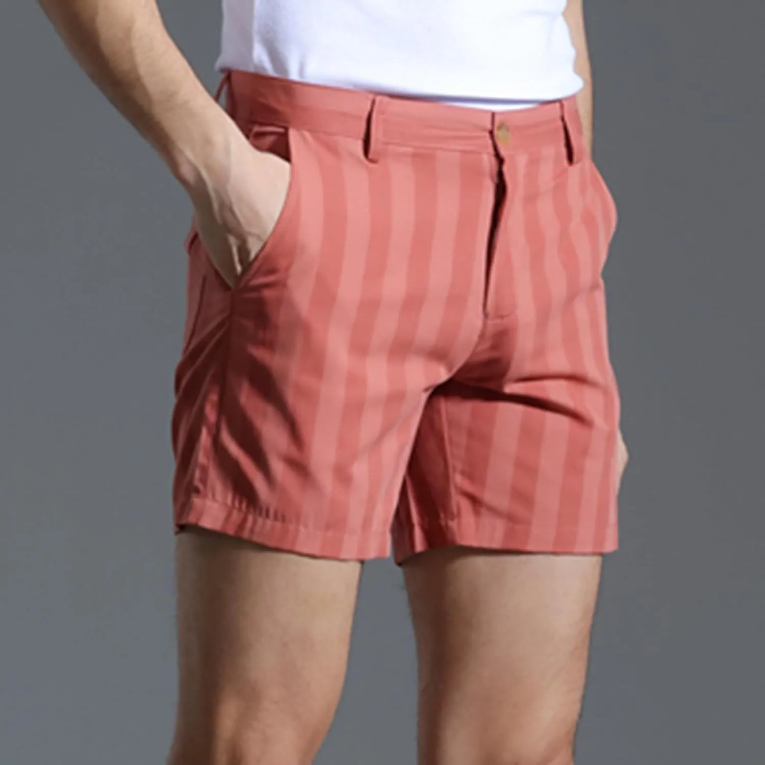 Mens Casual Striped Shorts Slim Fit 9" Inseam Chino Shorts Cotton Twill Flat Front Dress Shorts with Pockets Summer Outfits