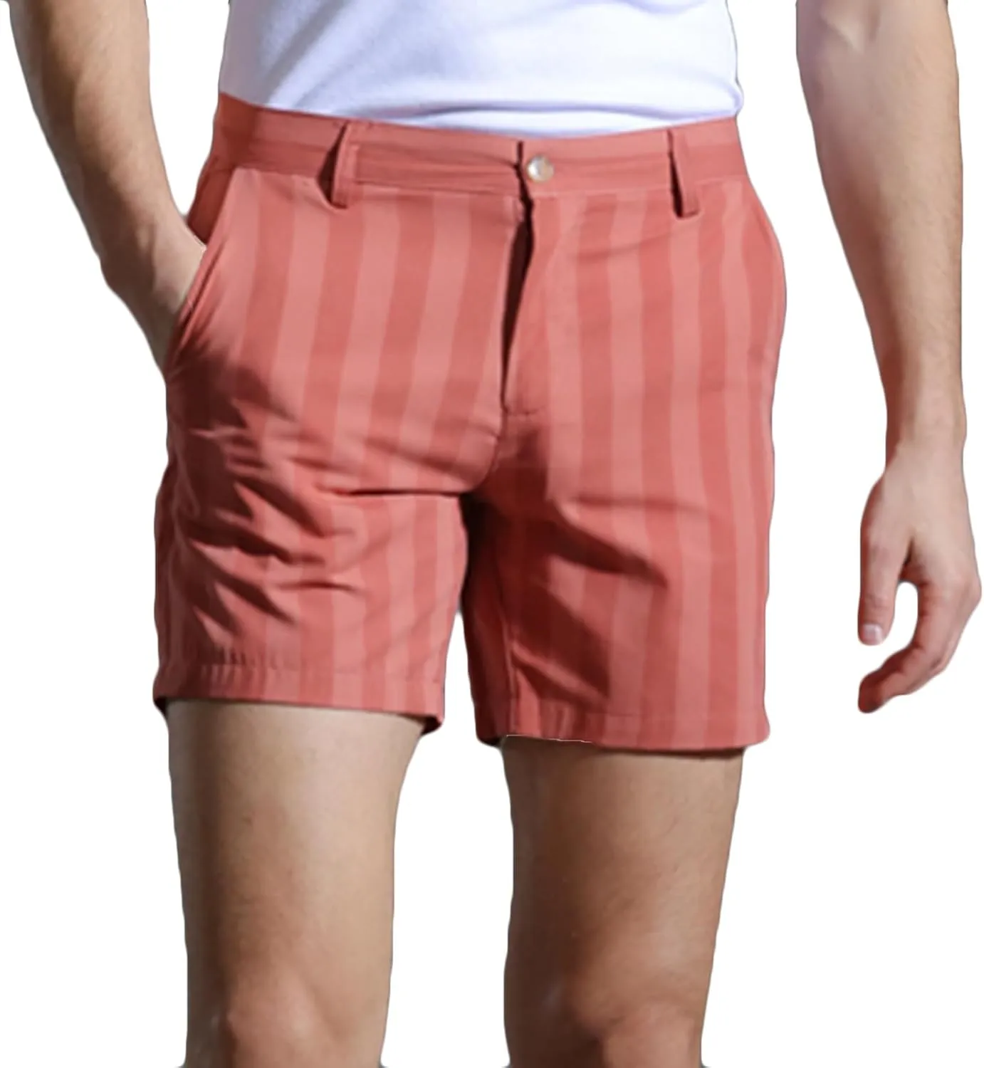 Mens Casual Striped Shorts Slim Fit 9" Inseam Chino Shorts Cotton Twill Flat Front Dress Shorts with Pockets Summer Outfits