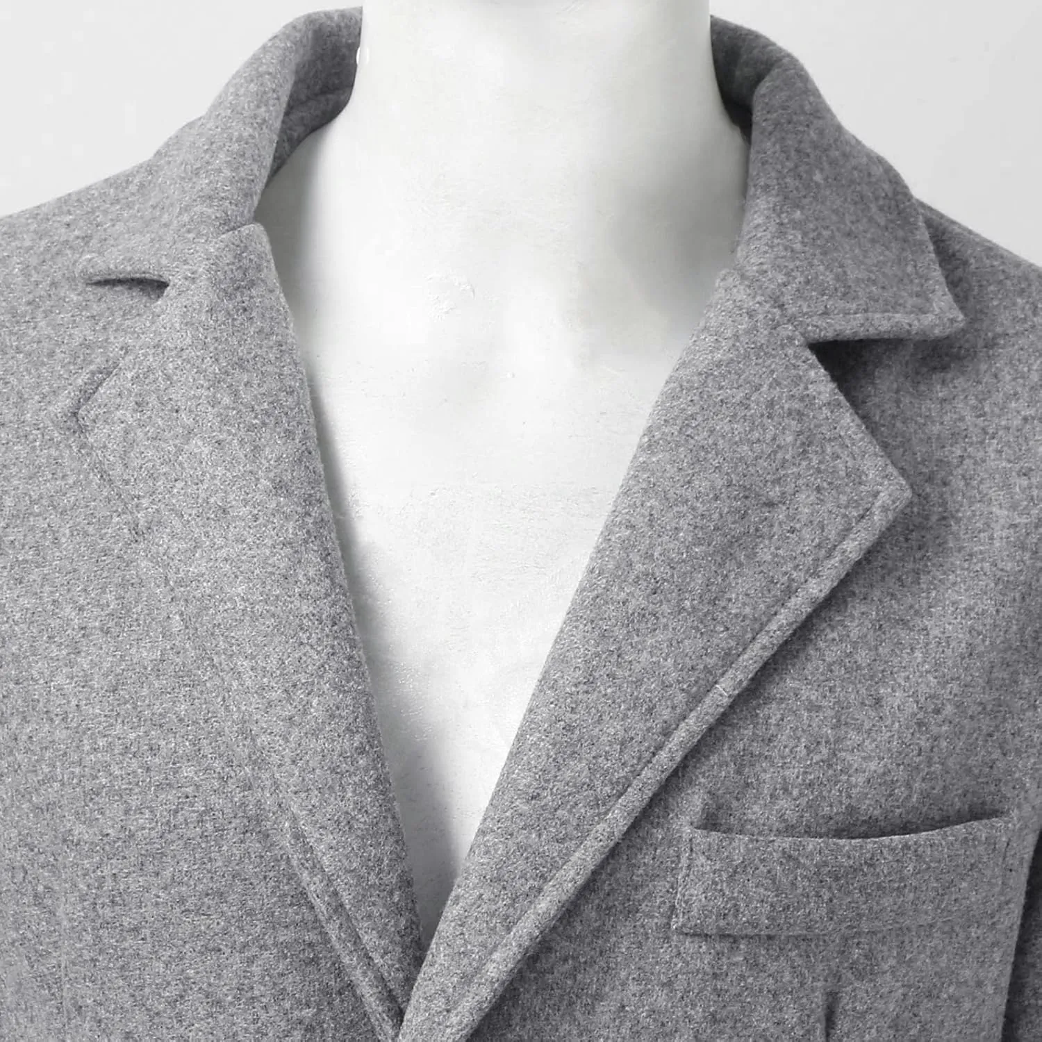 Men's Casual Trench Coat Vintage Breasted Coat Woolen Mid Length Trench Coat Slim Fit Spread Collar Long Sleeve Jacket