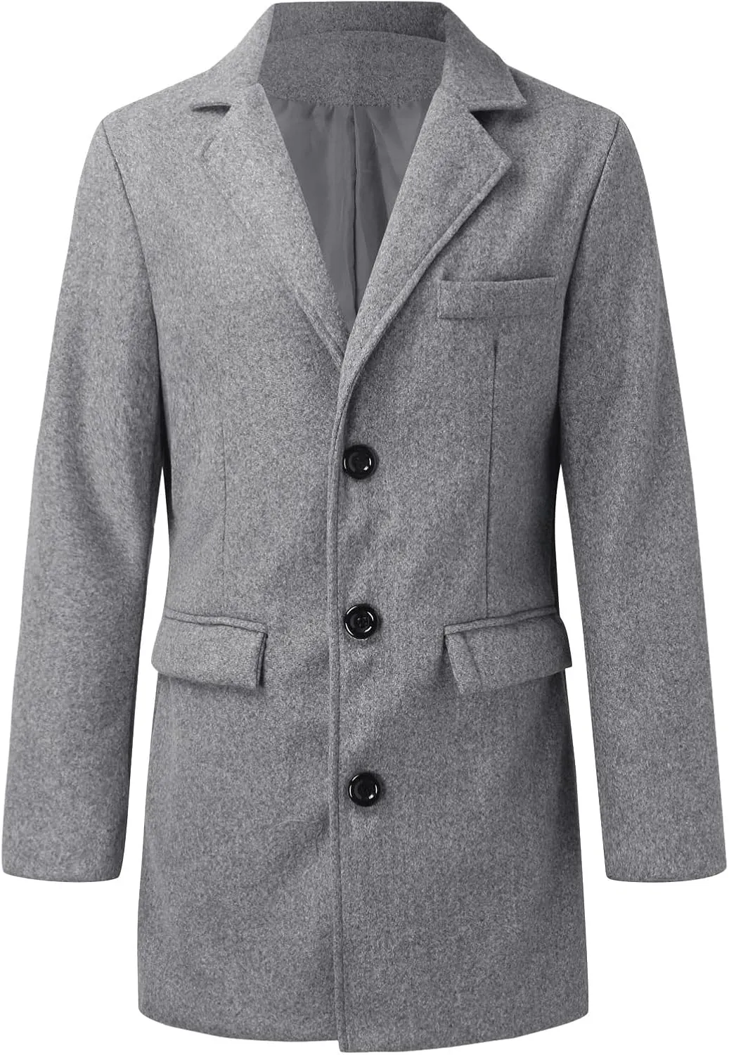 Men's Casual Trench Coat Vintage Breasted Coat Woolen Mid Length Trench Coat Slim Fit Spread Collar Long Sleeve Jacket