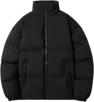 Men's Down Jacket Solid Color Stand Collar Cotton Down Jacket Winter Zipper Down Jacket