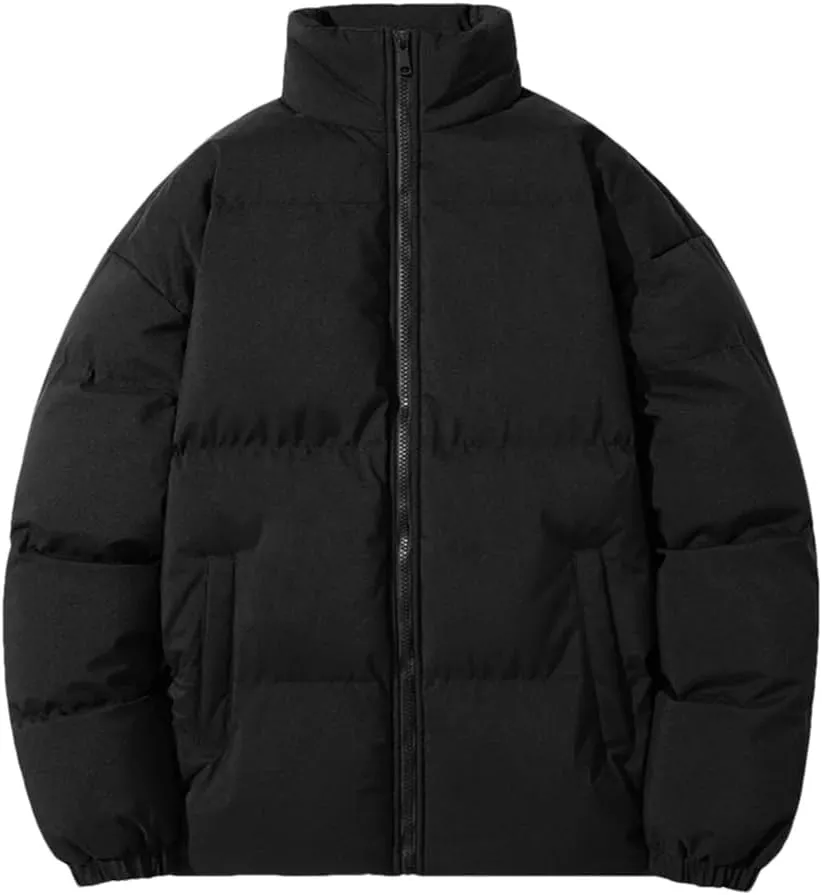 Men's Down Jacket Solid Color Stand Collar Cotton Down Jacket Winter Zipper Down Jacket