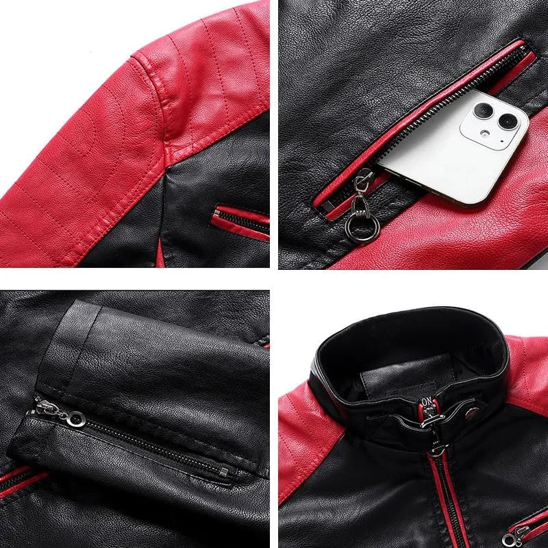 Men's Faux Leather Jackets Stand Collar Waterproof Cafe Racer Jacket Biker Riding Long Sleeve Coat Jacket for Men