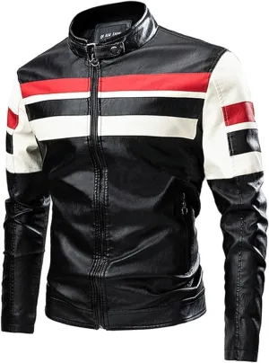 Men's Faux Leather Jackets Stand Collar Waterproof Cafe Racer Jacket Biker Riding Long Sleeve Coat Jacket for Men