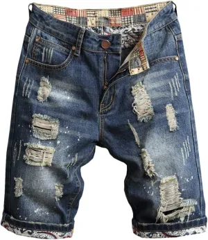 Mens Jean Shorts Denim Shorts Ripped Distressed Short Jeans Casual Classic Straight Fit Jorts