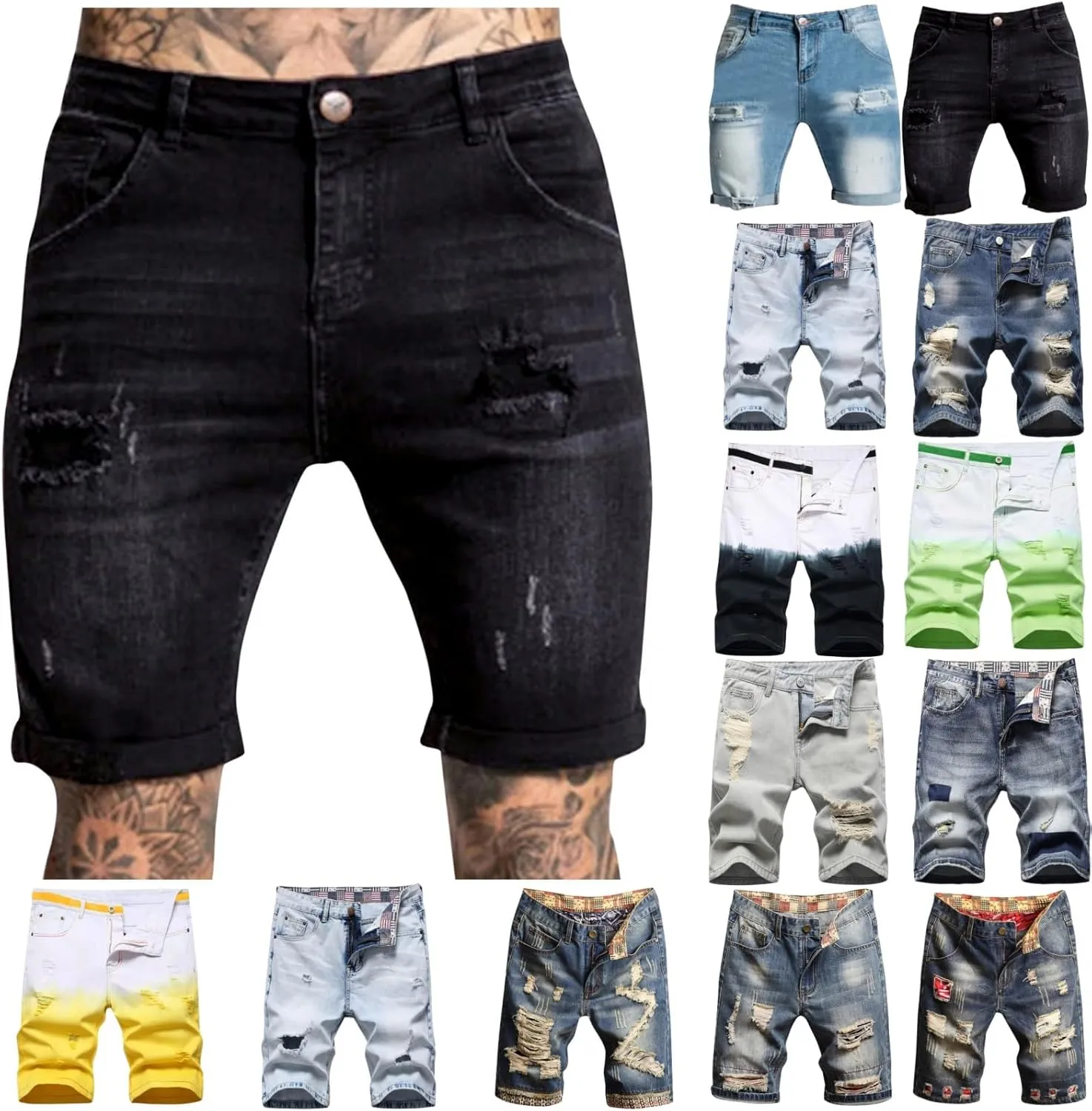 Mens Jean Shorts Denim Shorts Ripped Distressed Short Jeans Casual Classic Straight Fit Jorts