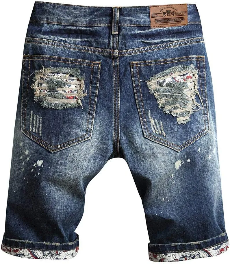 Mens Jean Shorts Denim Shorts Ripped Distressed Short Jeans Casual Classic Straight Fit Jorts