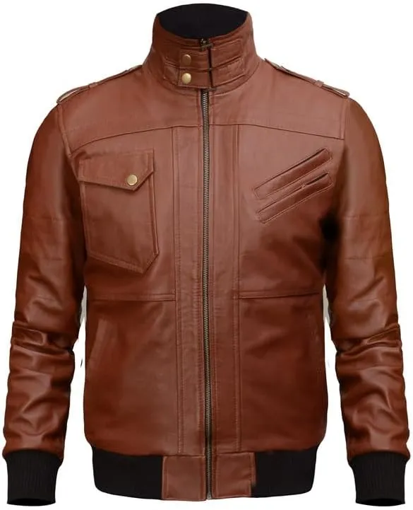 Mens Leather Winter Hooded Jackets for Men - Real Lambskin Waxed Brown Leather Jackets for Men With Removable Hood
