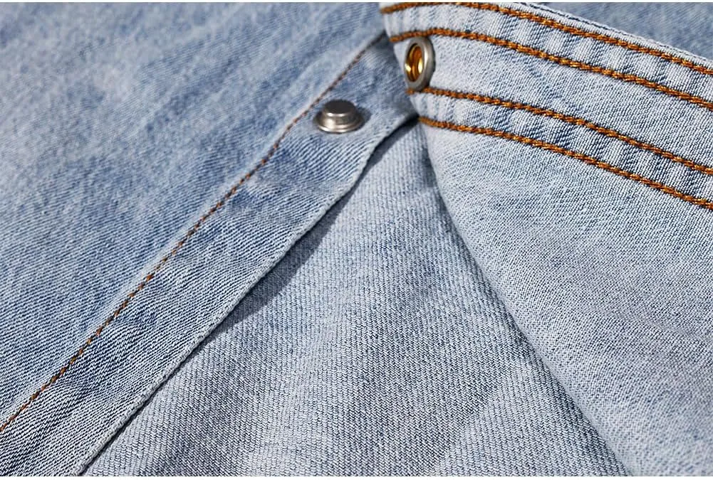 Men's Long Sleeve Slim-Fit Snap Denim Work Shirt