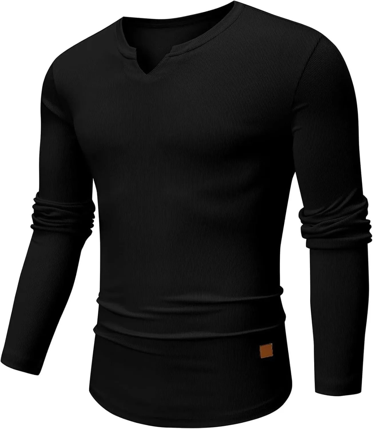 Men's Long Sleeve V-Neck T-Shirt, Soft Cotton, Slim Fit, Casual Wear, Burgundy, Stylish and Comfortable Design