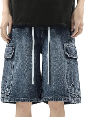 Men's Loose Y2K Hip Hop Cropped Jean Shorts Work Denim Shorts with Pockets Casual Trendy Outfits