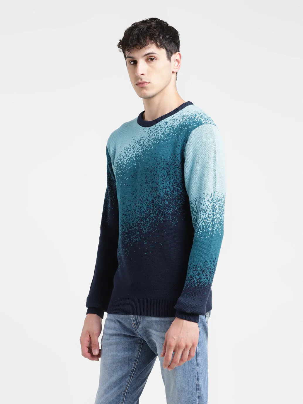 Men's Ombre Blue Crew Neck Sweater